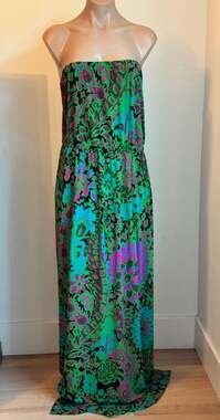 Tori Richard Honolulu Floral Print Strapless Maxi Dress Size M